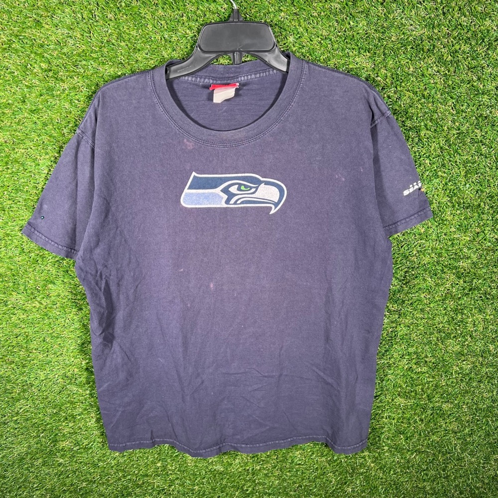 Vintage Seattle Seahawks NFL T-Shirt Navy Blue Short Sleeve Mens L